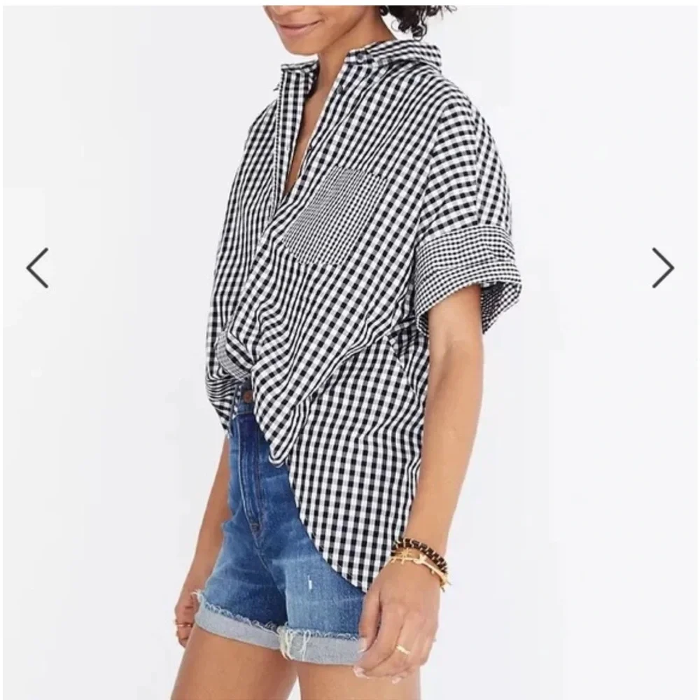 Madewell Oversized Gingham Play Button Down Shirt in Black and White XXS - Picture 3 of 7
